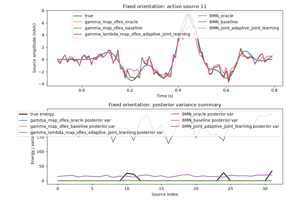Fixed orientation: active source 11, Fixed orientation: posterior variance summary